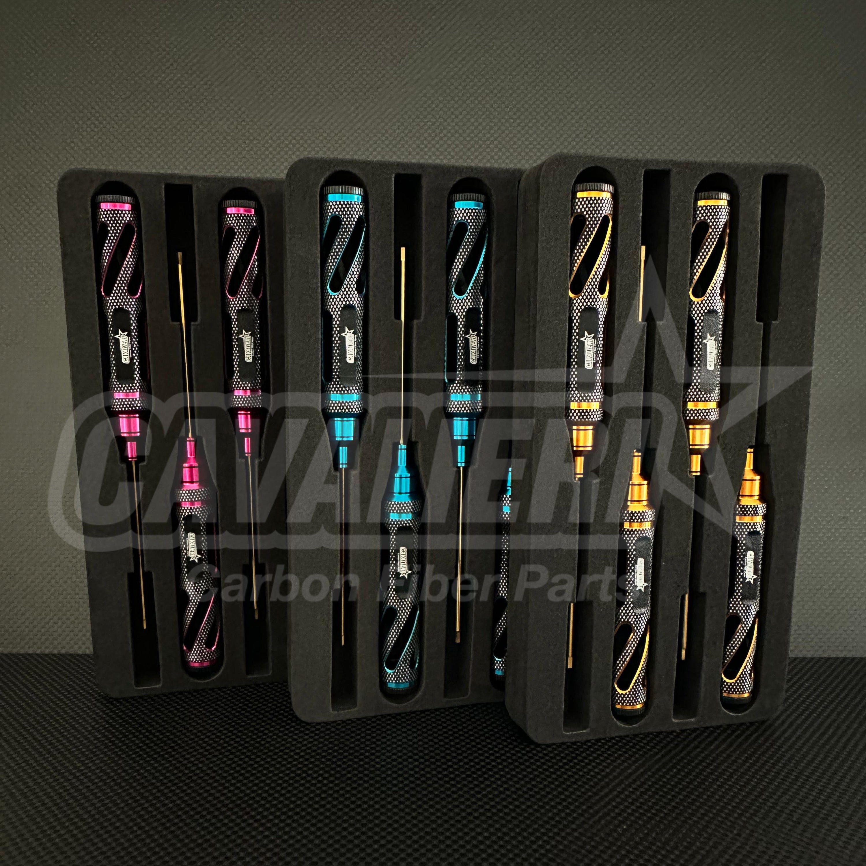 RC Carbon Cavalieri High End Tool Kít with Tool Box (5Pcs) Gold - Blue - Pink no