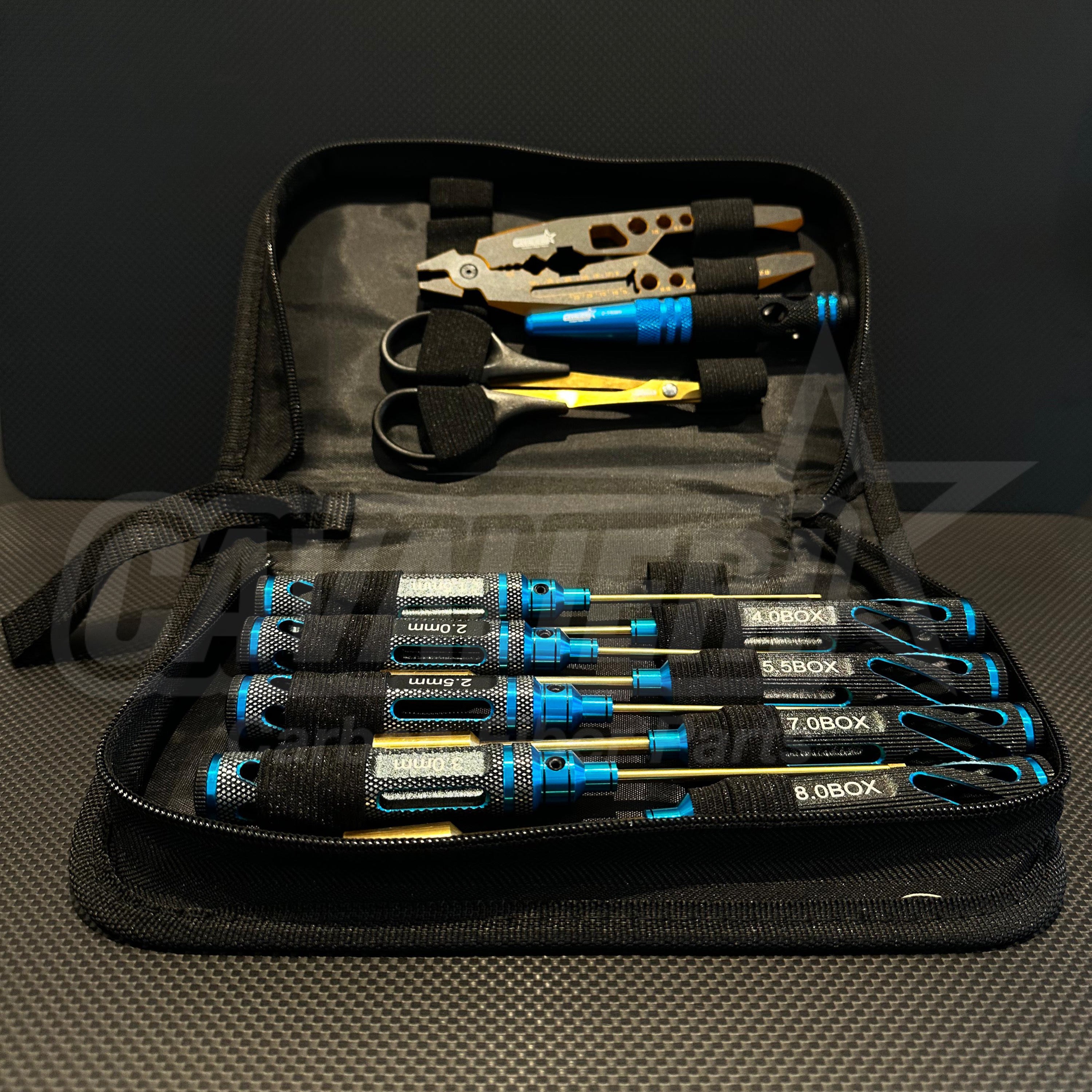 RC Carbon Cavalieri High End Tool Kít with Tool Bag (12Pcs) Gold - Blue