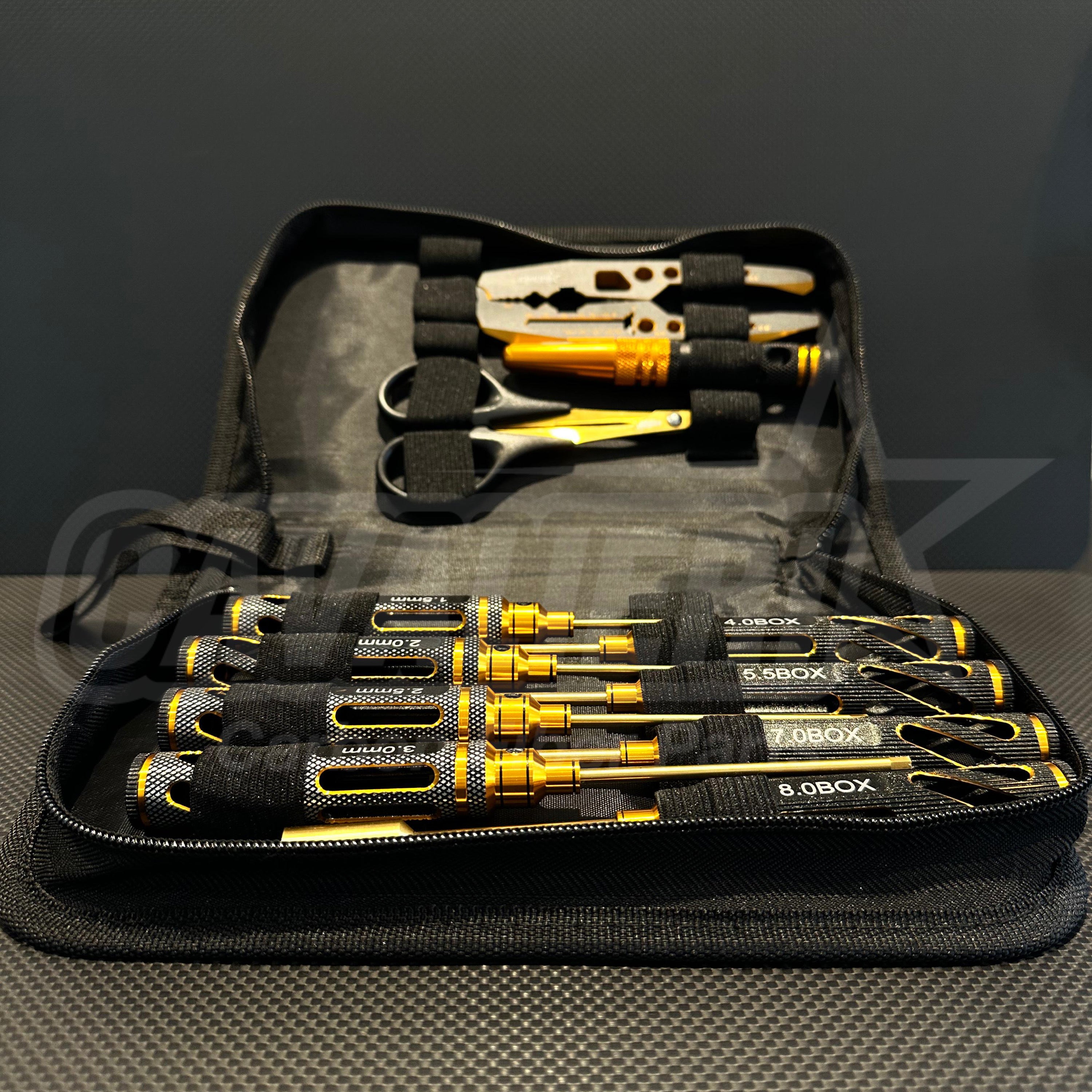 RC Carbon Cavalieri High End Tool Kít with Tool Bag (12Pcs) Gold - Blue